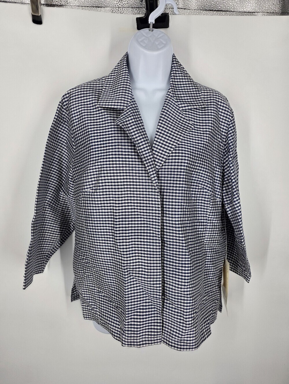 Patchington Burt Waters Silk Gingham Blazer Jacket Navy White Small NWT